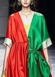 Unique Colorblock Asymmetrical Patchwork Cotton Mid Dress Summer