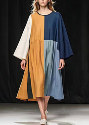 Unique Colorblock Asymmetrical Patchwork Linen Holiday Dress Summer