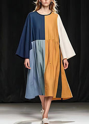 Unique Colorblock Asymmetrical Patchwork Linen Holiday Dress Summer