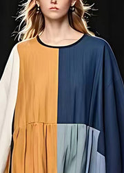 Unique Colorblock Asymmetrical Patchwork Linen Holiday Dress Summer