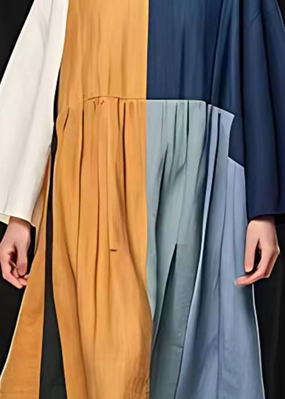 Unique Colorblock Asymmetrical Patchwork Linen Holiday Dress Summer