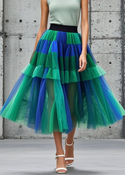 Unique Colorblock Elastic Waist Patchwork Tulle Skirts Summer