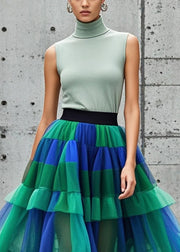 Unique Colorblock Elastic Waist Patchwork Tulle Skirts Summer