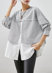 Unique Colorblock Oversized Patchwork Striped Cotton Top Fall