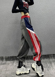 Unique Colorblock Pockets Striped Patchwork Denim Trousers Fall