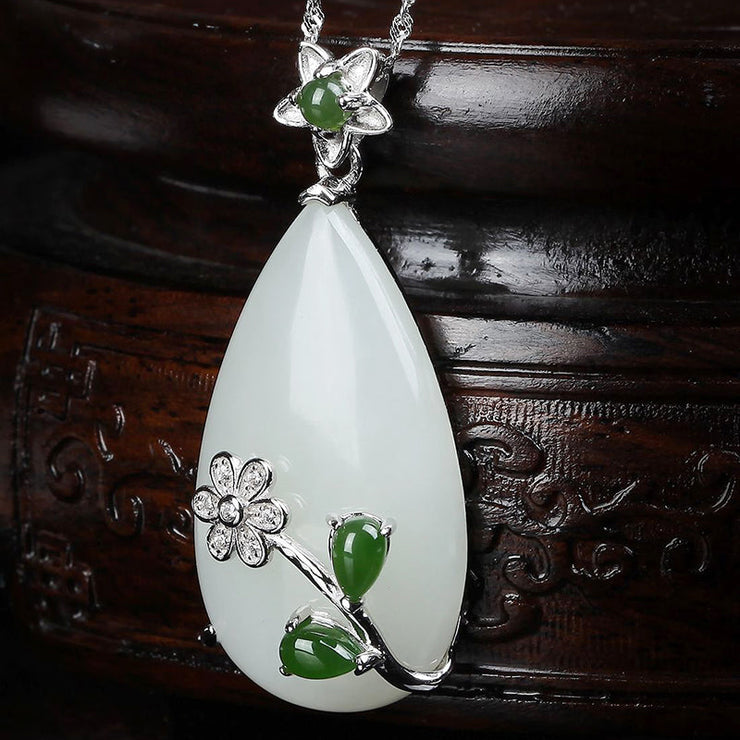 Unique Cyan Sterling Silver Jade Water Drop Pendant Necklace