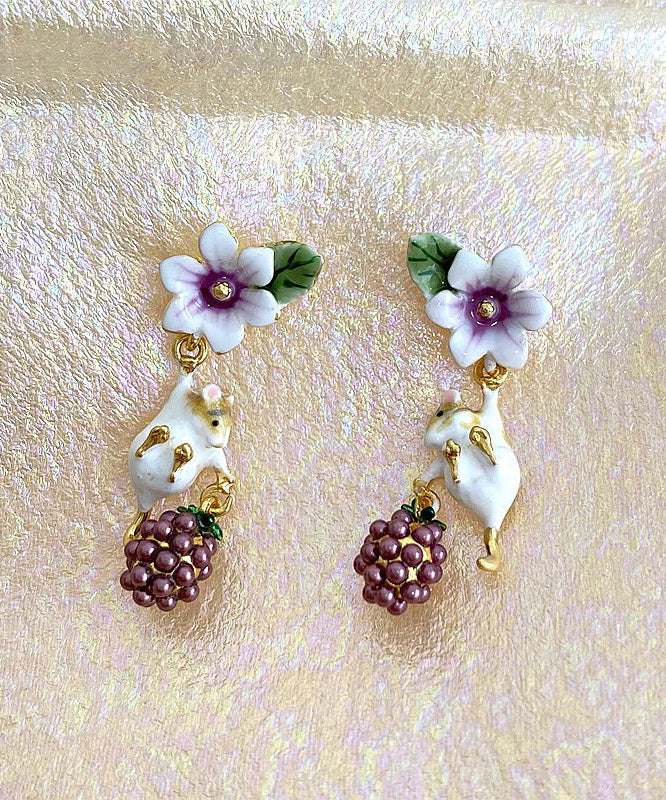 Unique Floral Animal Metal Grape Stud Earrings