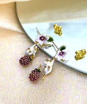 Unique Floral Animal Metal Grape Stud Earrings