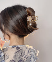 Unique Gold Alloy Zircon Floral Pearl Tassel Hairpin