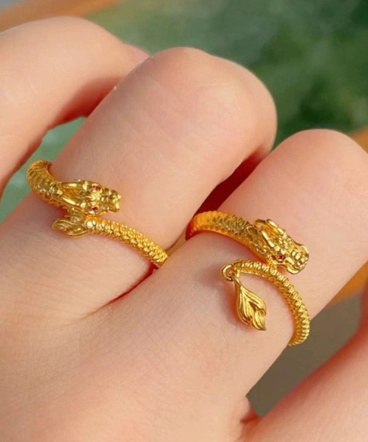 Unique Gold Copper Overgild Dragon Swinging Tail Rings