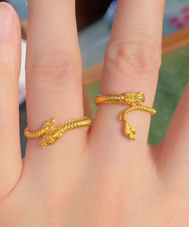 Unique Gold Copper Overgild Dragon Swinging Tail Rings