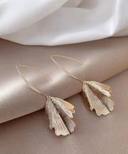 Unique Gold Sterling Silver Alloy Ginkgo leaves Drop Earrings