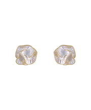 Unique Gold Sterling Silver Overgild Camellia Stud Earrings