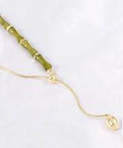 Unique Green Alloy Bamboo Joint Tassel Lariat Necklace