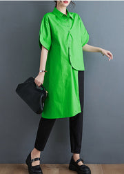 Unique Green Asymmetrical Low High Design Cotton Shirt Tops Summer