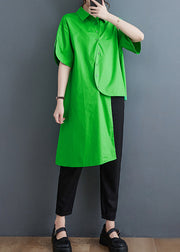 Unique Green Asymmetrical Low High Design Cotton Shirt Tops Summer