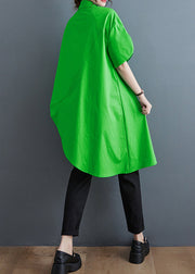 Unique Green Asymmetrical Low High Design Cotton Shirt Tops Summer