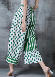 Unique Green Asymmetrical Patchwork Cotton Crop Pants Summer