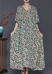 Unique Green Cinched Print Chiffon Long Dresses Summer