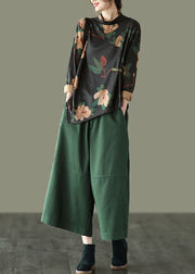 Unique Green Elastic Waist Patchwork Cotton Wide Leg Pants Spring