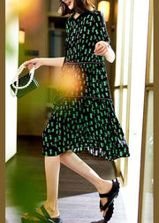 Unique Green Hooded Print Patchwork Chiffon Dresses Summer