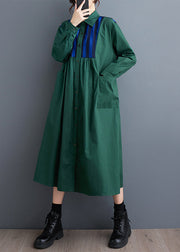 Unique Green Oversized Patchwork Cotton Shirt Dress Spring