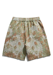 Unique Green Pockets Elastic Waist Cotton Summer Men Shorts