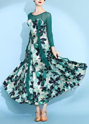 Unique Green Print Patchwork Chiffon Maxi Dresses Spring