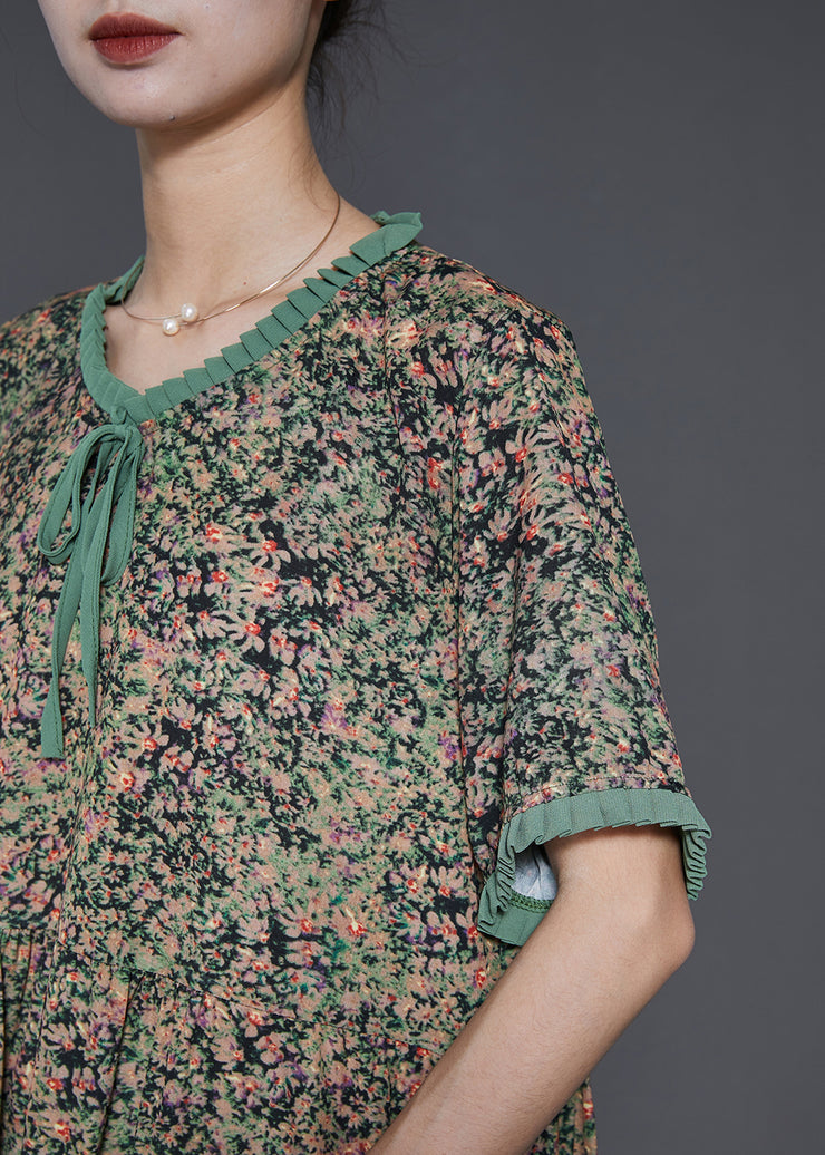 Unique Green Ruffled Print Chiffon Robe Dresses Summer