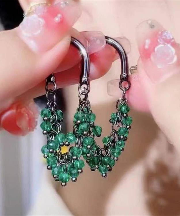 Unique Green Stainless Steel Zircon Crystal Beading Drop Earrings