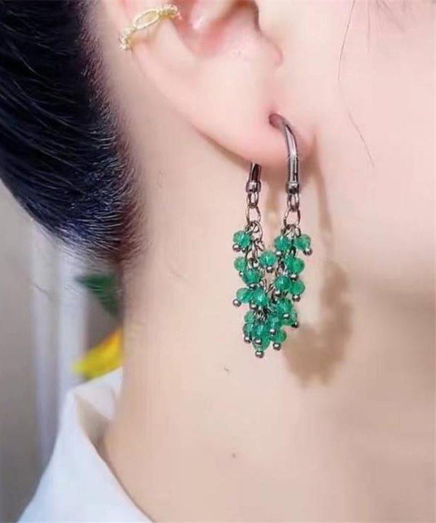 Unique Green Stainless Steel Zircon Crystal Beading Drop Earrings