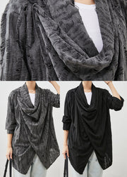 Unique Grey Asymmetrical Cotton Ripped Cardigans Spring