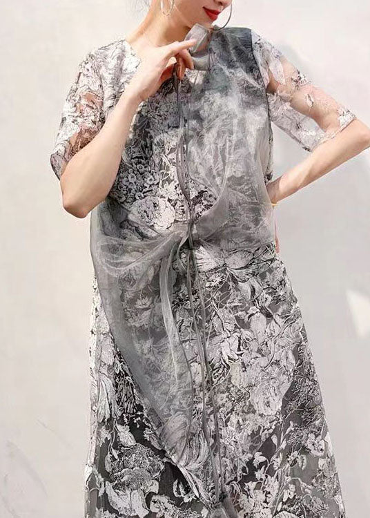 Unique Grey Bow Embroideried Patchwork Tulle Dress Summer