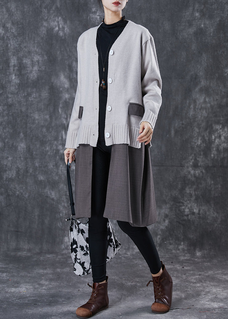 Unique Grey Oversized Patchwork Knit Cardigan Spring