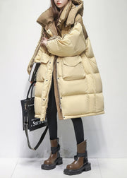 Unique Khaki Hooded Zippered Pockets Duck Down Winter Coats