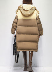 Unique Khaki Hooded Zippered Pockets Duck Down Winter Coats