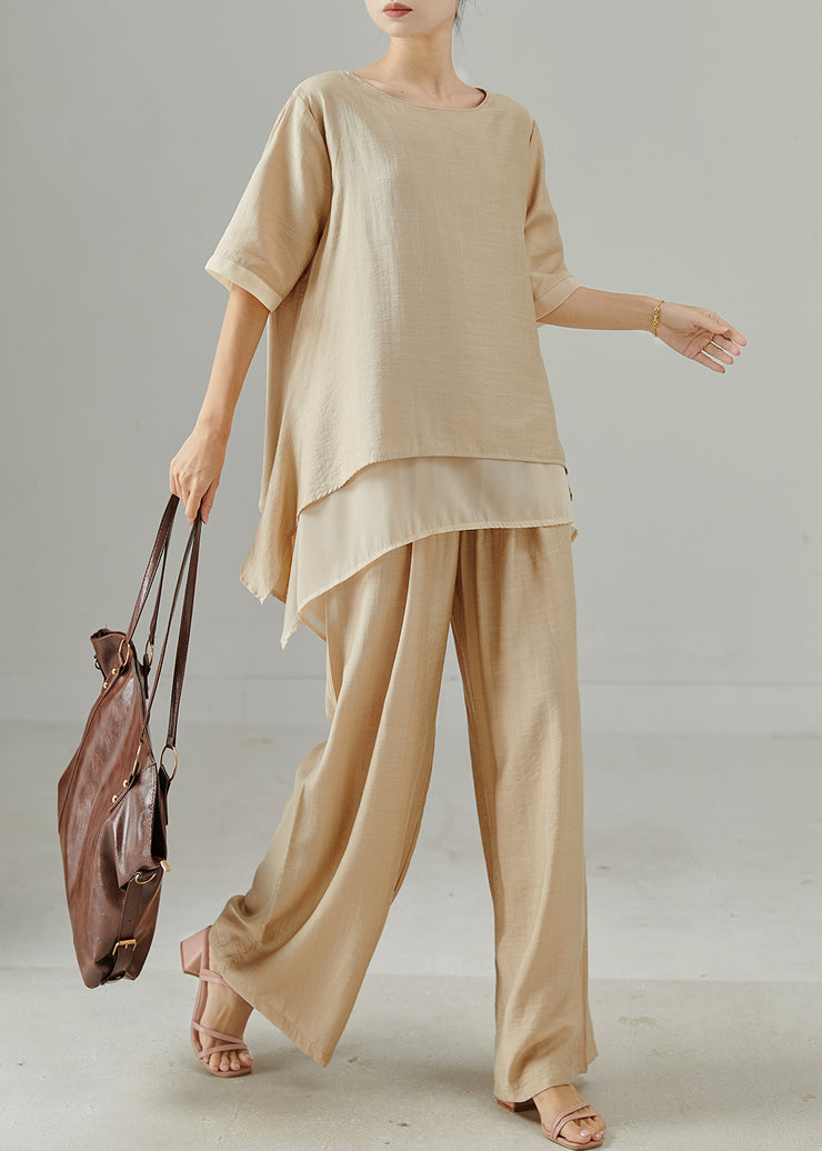 Unique Khaki Oversized Patchwork Cotton Two Pieces Set Summer