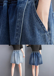 Unique Light Blue Patchwork Elastic Waist Denim Shorts Summer