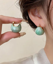 Unique Light Green Sterling Silver Overgild Drip Glaze Hoop Earrings