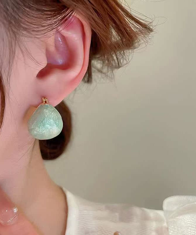 Unique Light Green Sterling Silver Overgild Drip Glaze Hoop Earrings