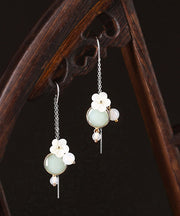 Unique Light Green Sterling Silver White Coloured Glaze Agate Shell Flower Drop Earrings