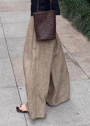 Unique Light Khaki Elastic Waist Wide Leg Pants Summer