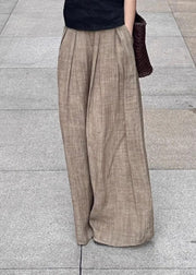 Unique Light Khaki Elastic Waist Wide Leg Pants Summer