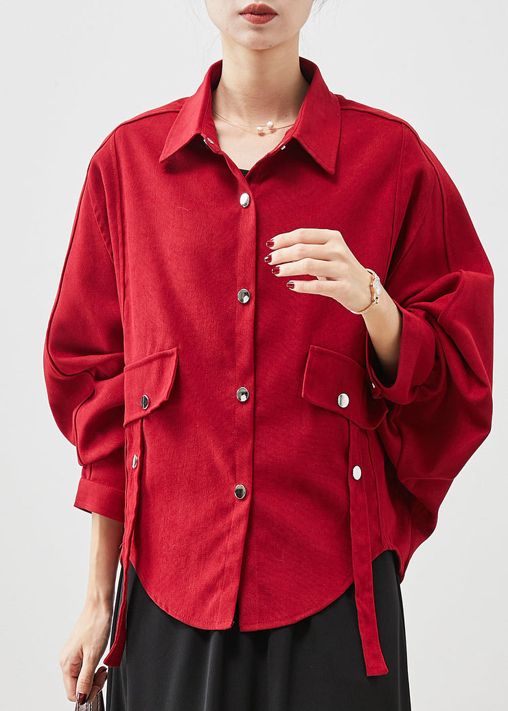 Unique Mulberry Oversized Cotton Shirt Tops Batwing Sleeve