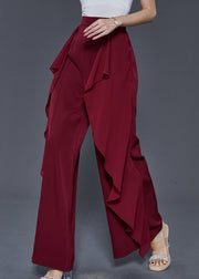Unique Mulberry Ruffled Patchwork Chiffon Pants Trousers Summer