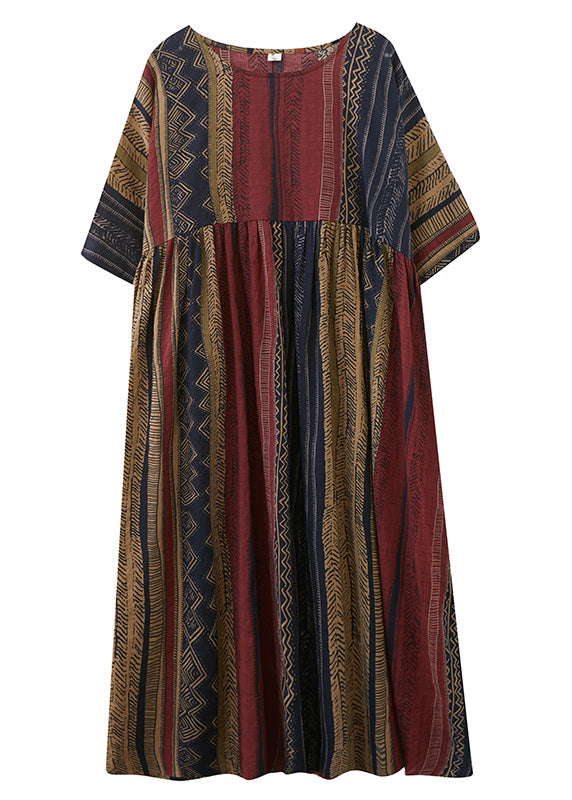 Unique Mulberry Striped Patchwork Wrinkled Maxi Dresses Summer