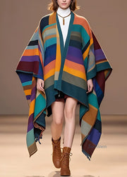 Unique Multicolor V Neck Striped Coats Long Sleeve