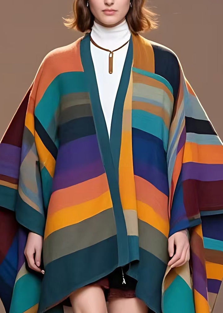 Unique Multicolor V Neck Striped Coats Long Sleeve