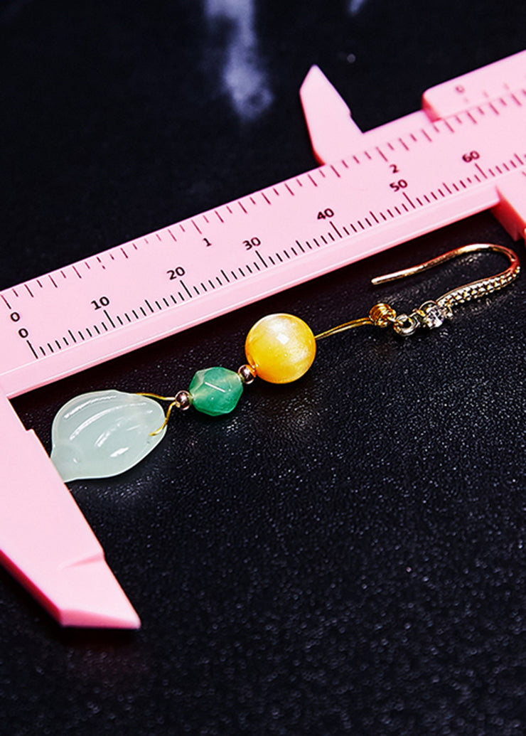 Unique Naturally Jade And Beeswax Drop Earrings