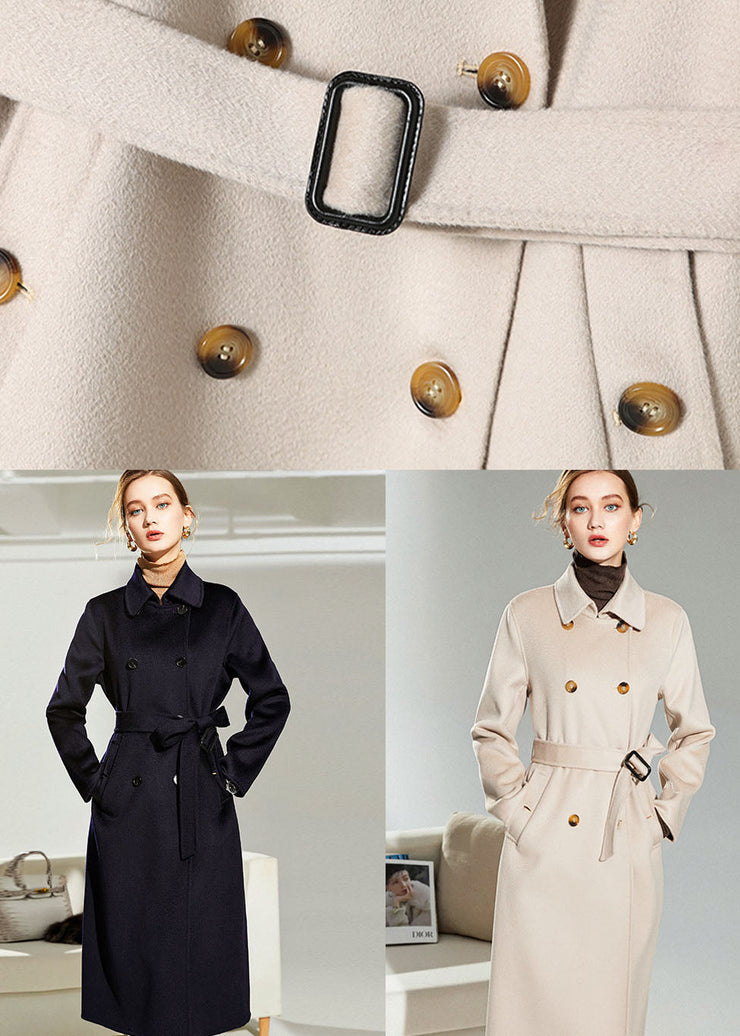 Unique Navy Peter Pan Collar Pockets Double Breast Woolen Cinch Coats Winter